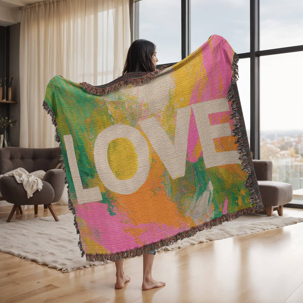 Love Abstract Woven Blanket, New Home Decor Gift, Anniversary & Housewarming Throw, Modern Artistic Blanket for Couples