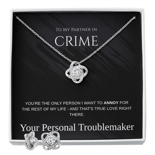 Love Knot Necklace & Earring Set, Partner in Crime Gift, Romantic Jewelry, Love Knot Jewelry Set, Anniversary Jewelry for Her