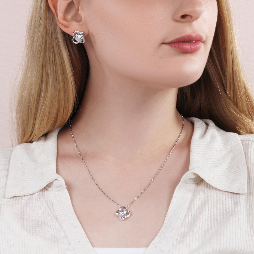 Love Knot Necklace & Earring Set, Partner in Crime Gift, Romantic Jewelry, Love Knot Jewelry Set, Anniversary Jewelry for Her
