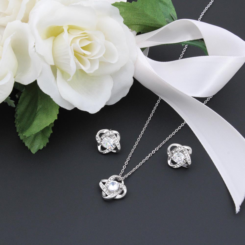Love Knot Necklace & Earring Set, Partner in Crime Gift, Romantic Jewelry, Love Knot Jewelry Set, Anniversary Jewelry for Her
