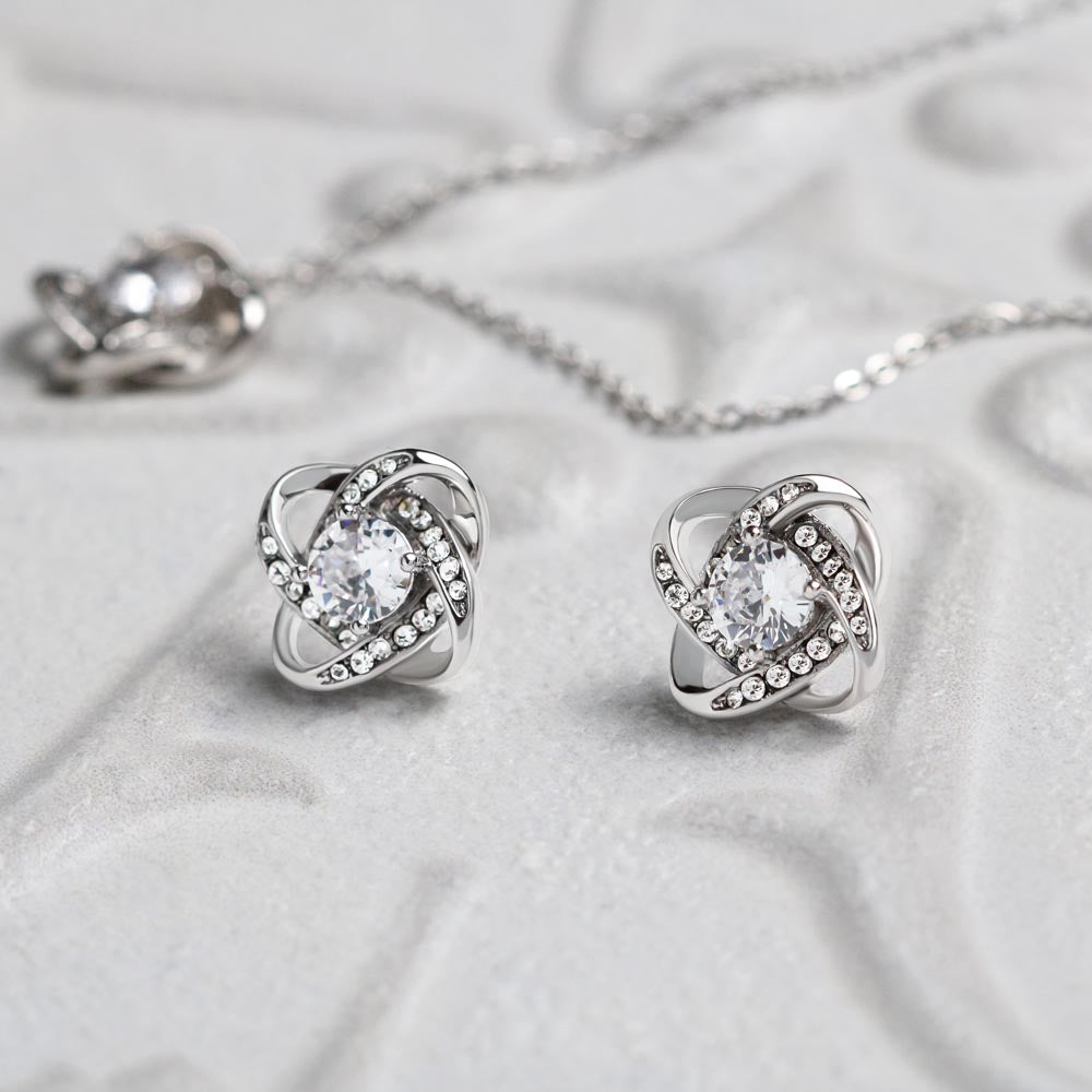Love Knot Necklace & Earring Set, Partner in Crime Gift, Romantic Jewelry, Love Knot Jewelry Set, Anniversary Jewelry for Her