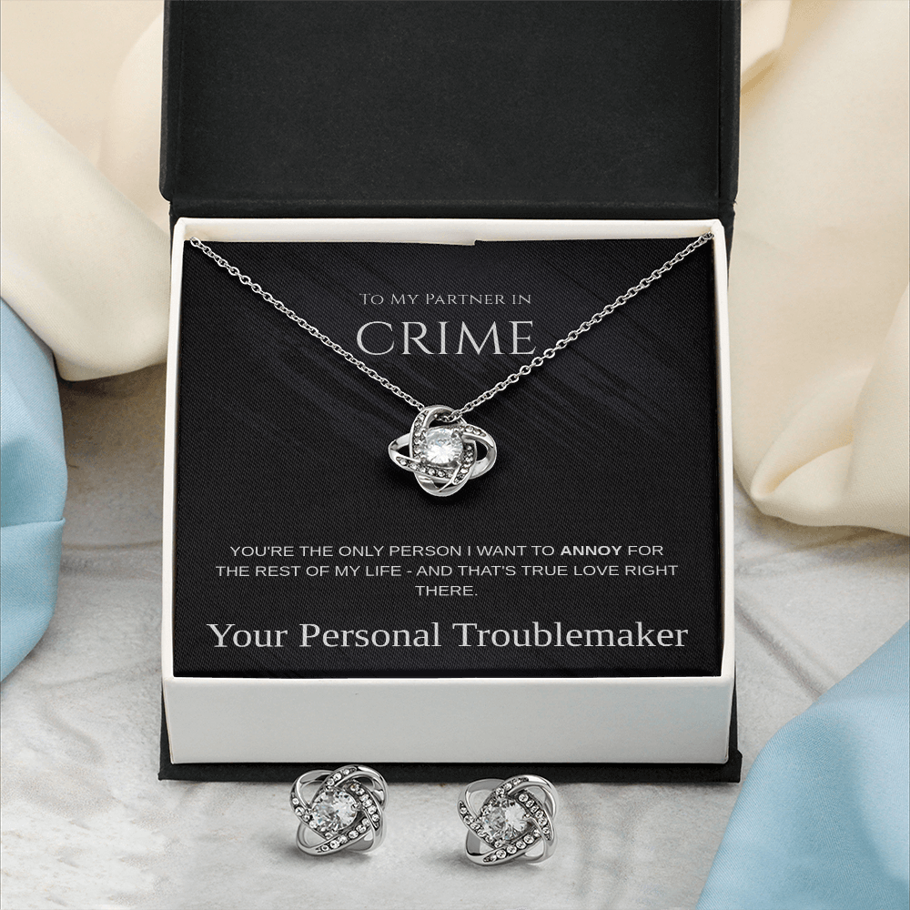 Love Knot Necklace & Earring Set, Partner in Crime Gift, Romantic Jewelry, Love Knot Jewelry Set, Anniversary Jewelry for Her