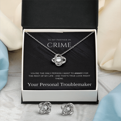 Love Knot Necklace & Earring Set, Partner in Crime Gift, Romantic Jewelry, Love Knot Jewelry Set, Anniversary Jewelry for Her