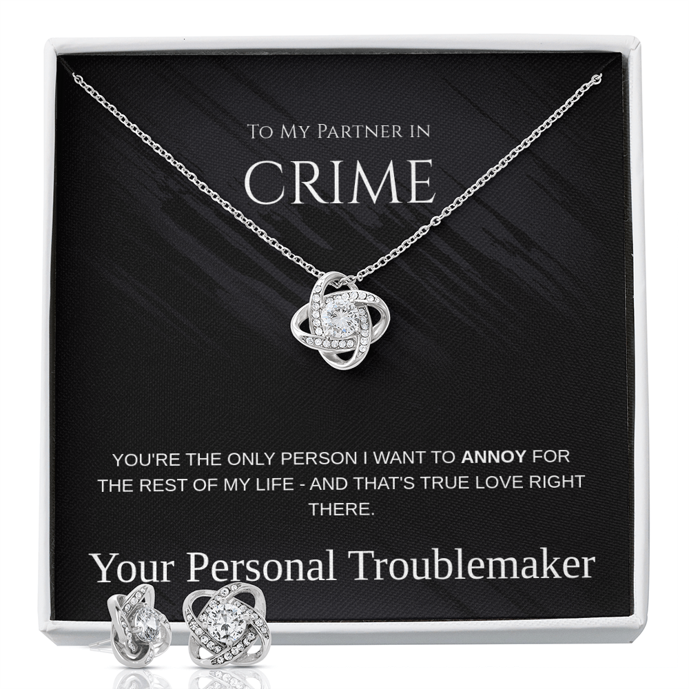 Love Knot Necklace & Earring Set, Partner in Crime Gift, Romantic Jewelry, Love Knot Jewelry Set, Anniversary Jewelry for Her