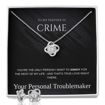 Love Knot Necklace & Earring Set, Partner in Crime Gift, Romantic Jewelry, Love Knot Jewelry Set, Anniversary Jewelry for Her