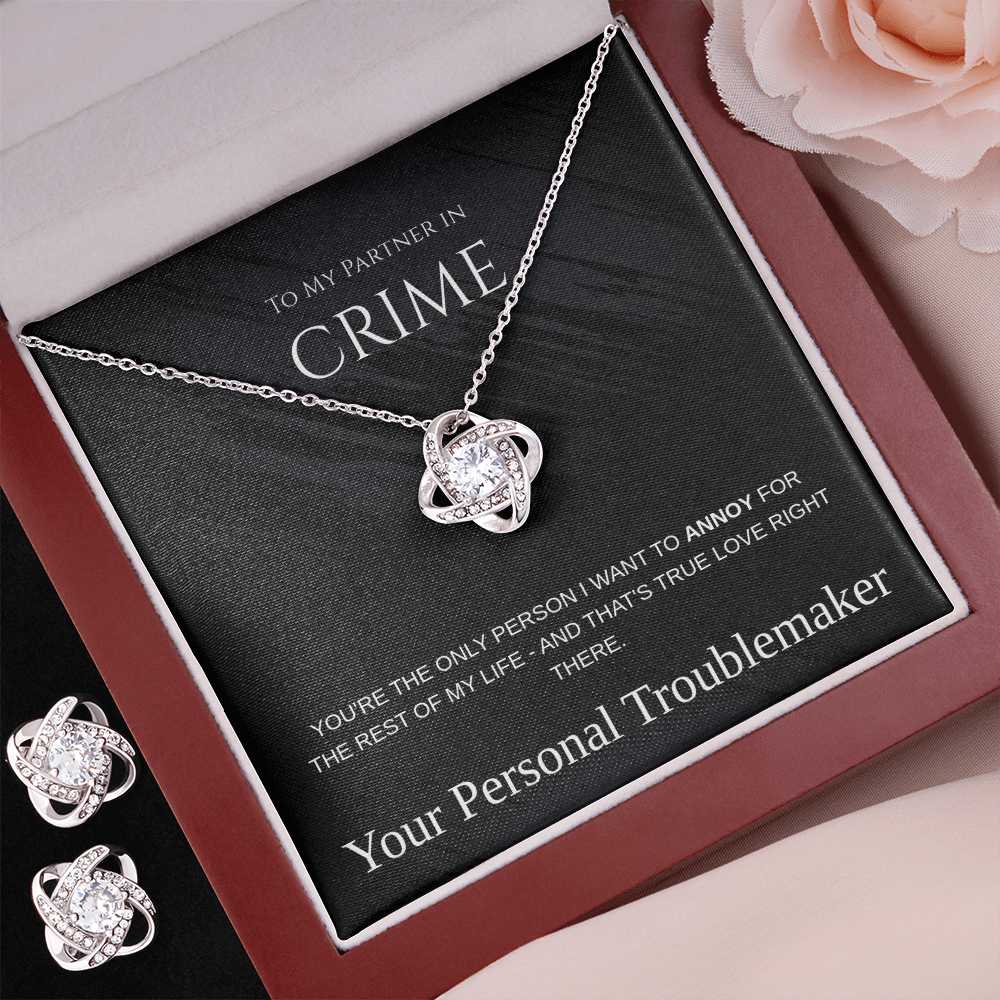 Love Knot Necklace & Earring Set, Partner in Crime Gift, Romantic Jewelry, Love Knot Jewelry Set, Anniversary Jewelry for Her