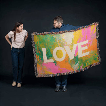 Love Abstract Woven Blanket, New Home Decor Gift, Anniversary & Housewarming Throw, Modern Artistic Blanket for Couples