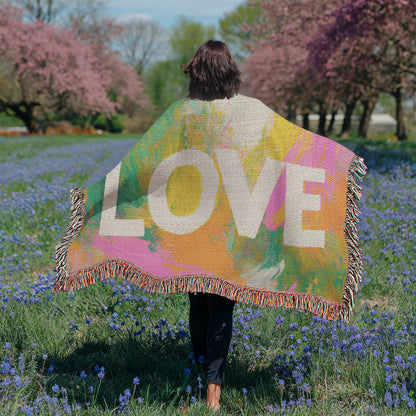 Love Abstract Woven Blanket, New Home Decor Gift, Anniversary & Housewarming Throw, Modern Artistic Blanket for Couples