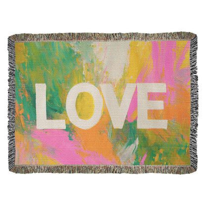 Love Abstract Woven Blanket, New Home Decor Gift, Anniversary & Housewarming Throw, Modern Artistic Blanket for Couples