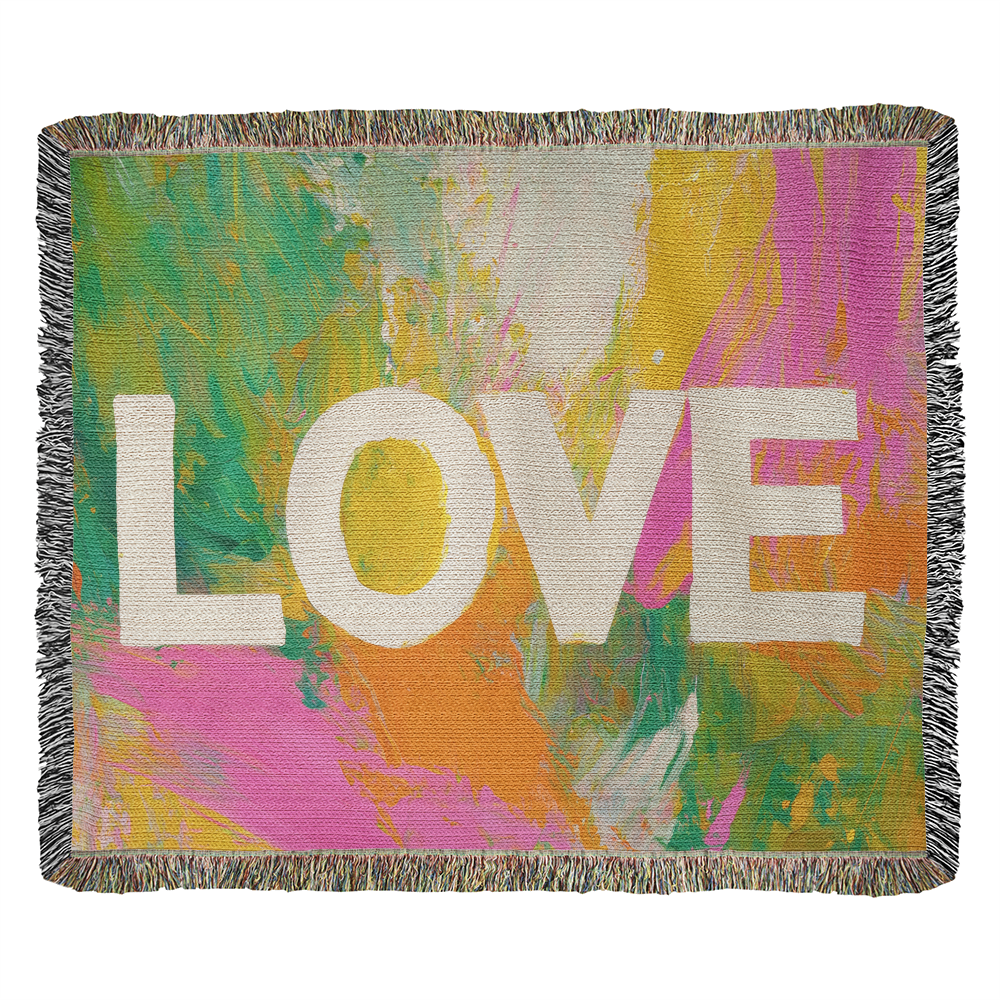 Love Abstract Woven Blanket, New Home Decor Gift, Anniversary & Housewarming Throw, Modern Artistic Blanket for Couples