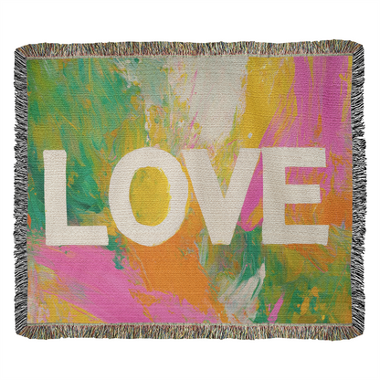 Love Abstract Woven Blanket, New Home Decor Gift, Anniversary & Housewarming Throw, Modern Artistic Blanket for Couples