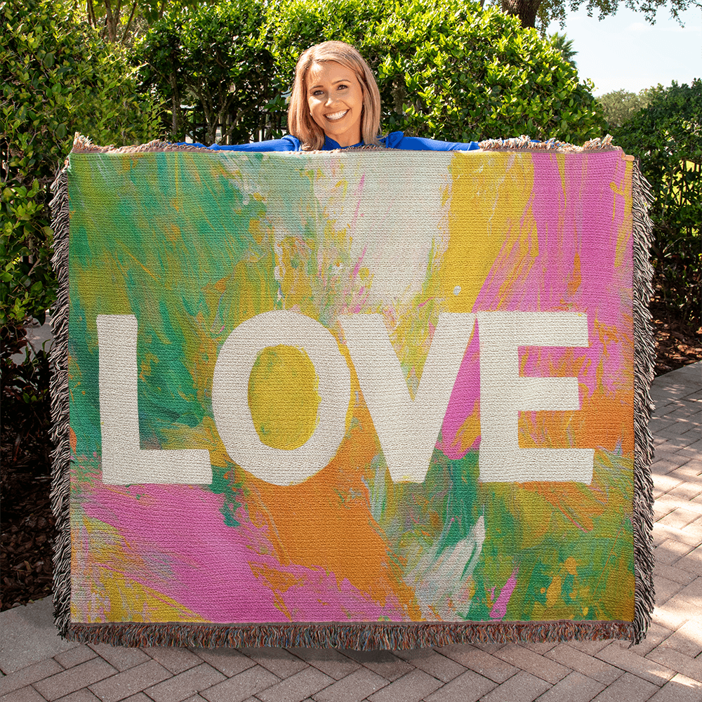 Love Abstract Woven Blanket, New Home Decor Gift, Anniversary & Housewarming Throw, Modern Artistic Blanket for Couples