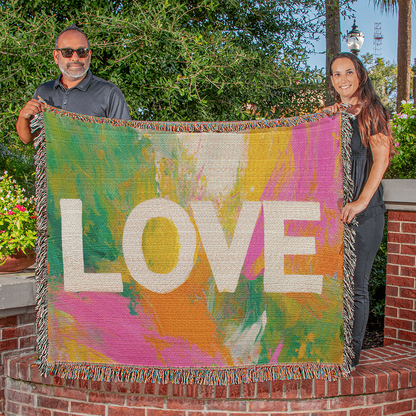 Love Abstract Woven Blanket, New Home Decor Gift, Anniversary & Housewarming Throw, Modern Artistic Blanket for Couples