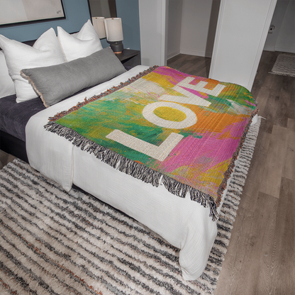 Love Abstract Woven Blanket, New Home Decor Gift, Anniversary & Housewarming Throw, Modern Artistic Blanket for Couples