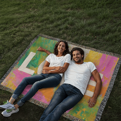 Love Abstract Woven Blanket, New Home Decor Gift, Anniversary & Housewarming Throw, Modern Artistic Blanket for Couples