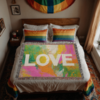 Love Abstract Woven Blanket, New Home Decor Gift, Anniversary & Housewarming Throw, Modern Artistic Blanket for Couples