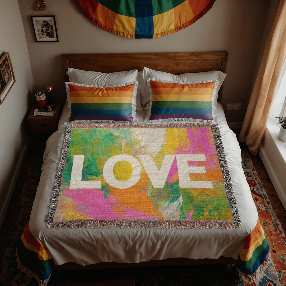 Love Abstract Woven Blanket, New Home Decor Gift, Anniversary & Housewarming Throw, Modern Artistic Blanket for Couples