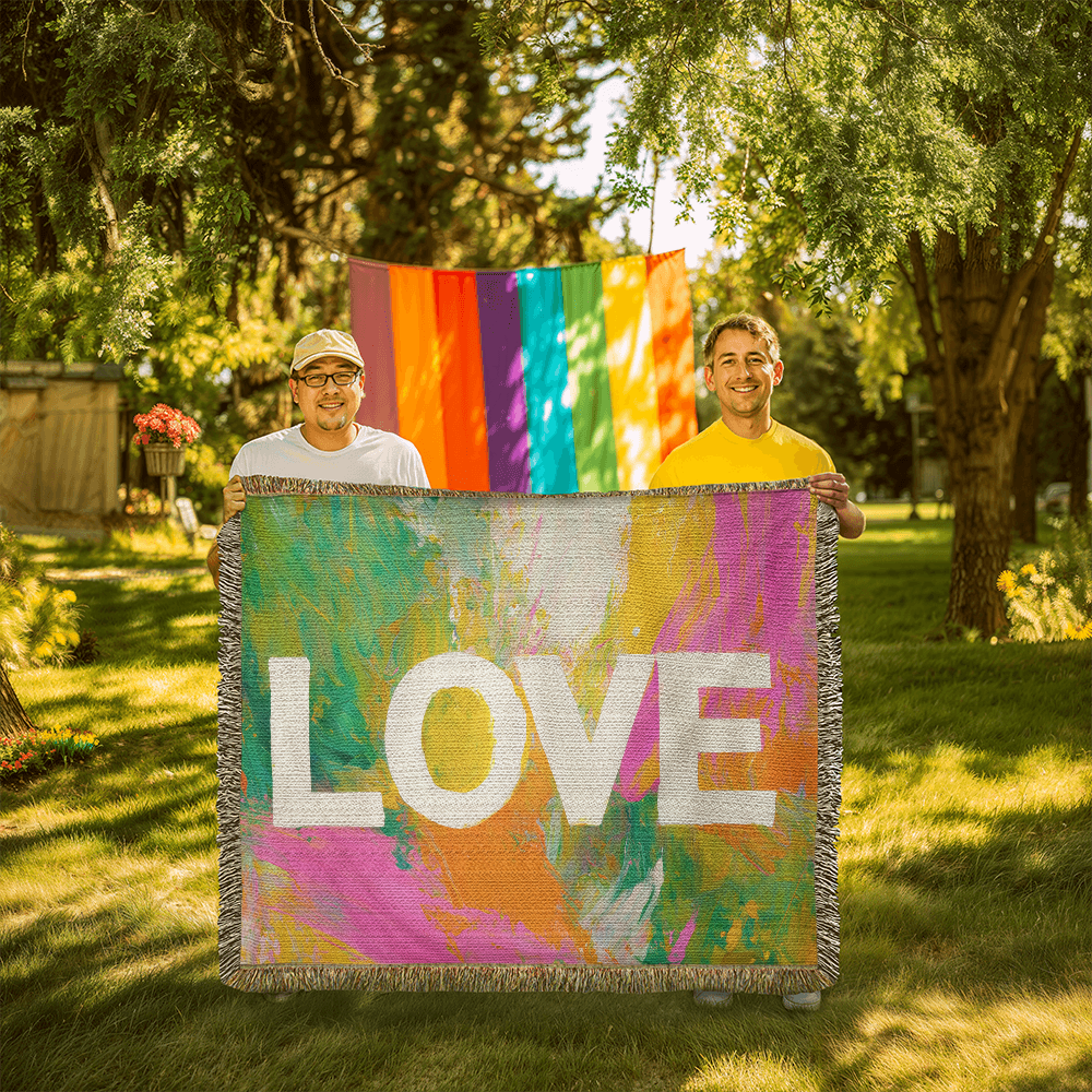 Love Abstract Woven Blanket, New Home Decor Gift, Anniversary & Housewarming Throw, Modern Artistic Blanket for Couples