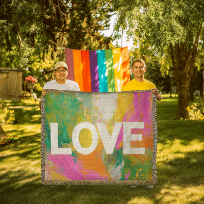 Love Abstract Woven Blanket, New Home Decor Gift, Anniversary & Housewarming Throw, Modern Artistic Blanket for Couples