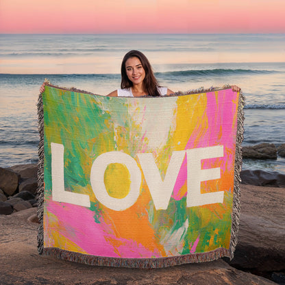 Love Abstract Woven Blanket, New Home Decor Gift, Anniversary & Housewarming Throw, Modern Artistic Blanket for Couples