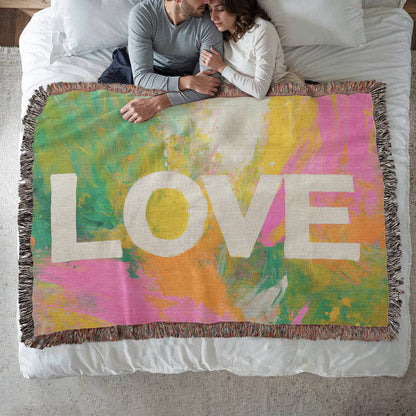 Love Abstract Woven Blanket, New Home Decor Gift, Anniversary & Housewarming Throw, Modern Artistic Blanket for Couples
